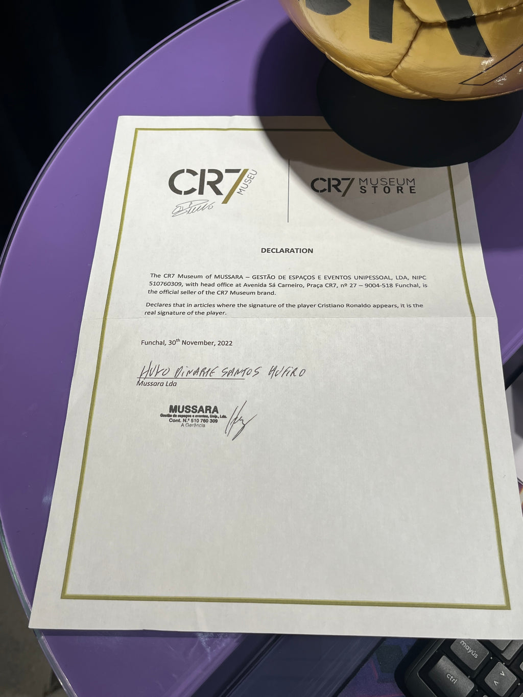 BALON FIRMADO CRISTIANO RONALDO - CERTIFICADO